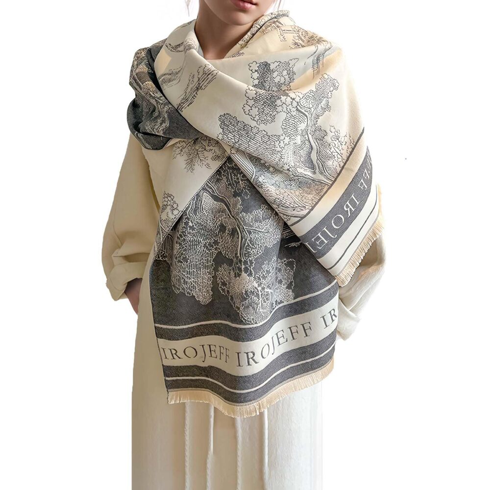 2854 Warm Scarf Cashmere Shawl Women Artistic Landscape Painting Reversible